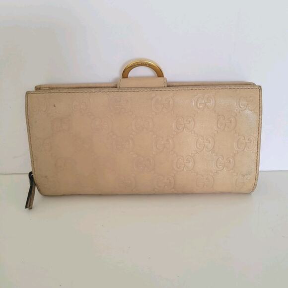GUCCI D-Ring Abbey Clutch Wallet Large Monogram Bifold Beige Tan Vintage Designe - Picture 2 of 12
